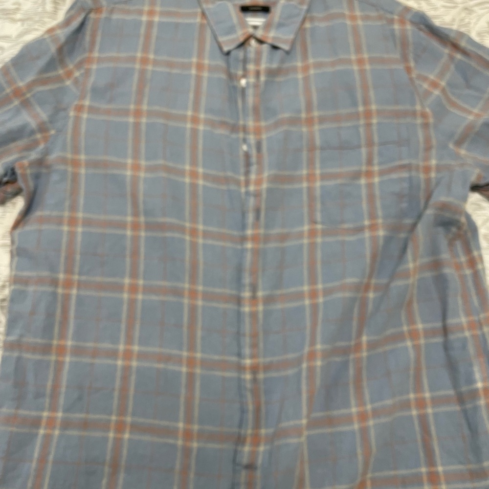 Vince Casual Blue and Tan Plaid Shirt